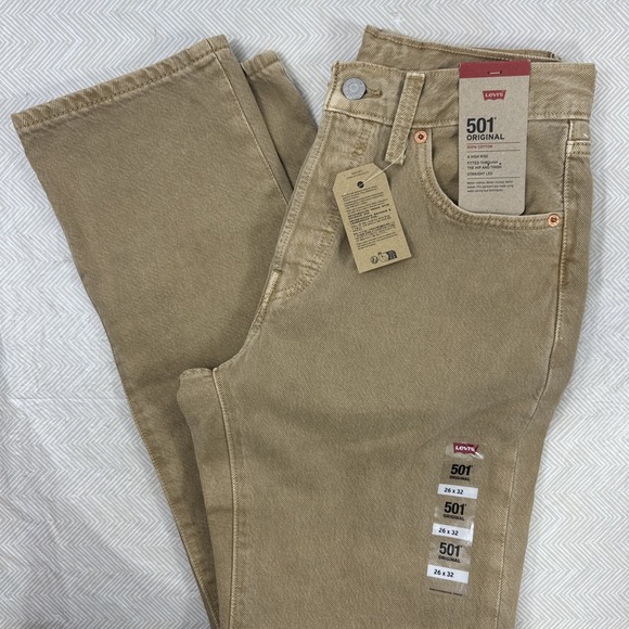 NWT Levi's 501 Original Fit Jeans Womens 26x32 Tan Wash Denim High Rise Straight - Picture 1 of 12
